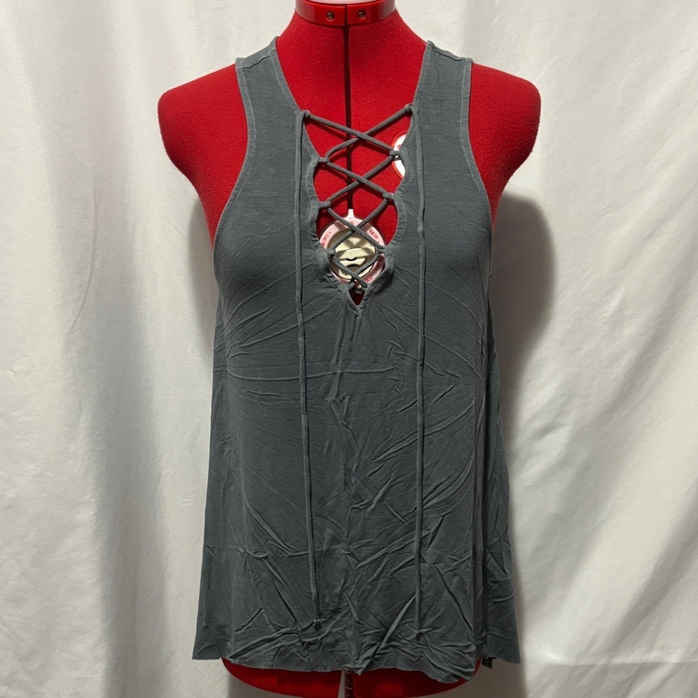 American Eagle Outfitters Gray Lace-Up Tank Top XS171